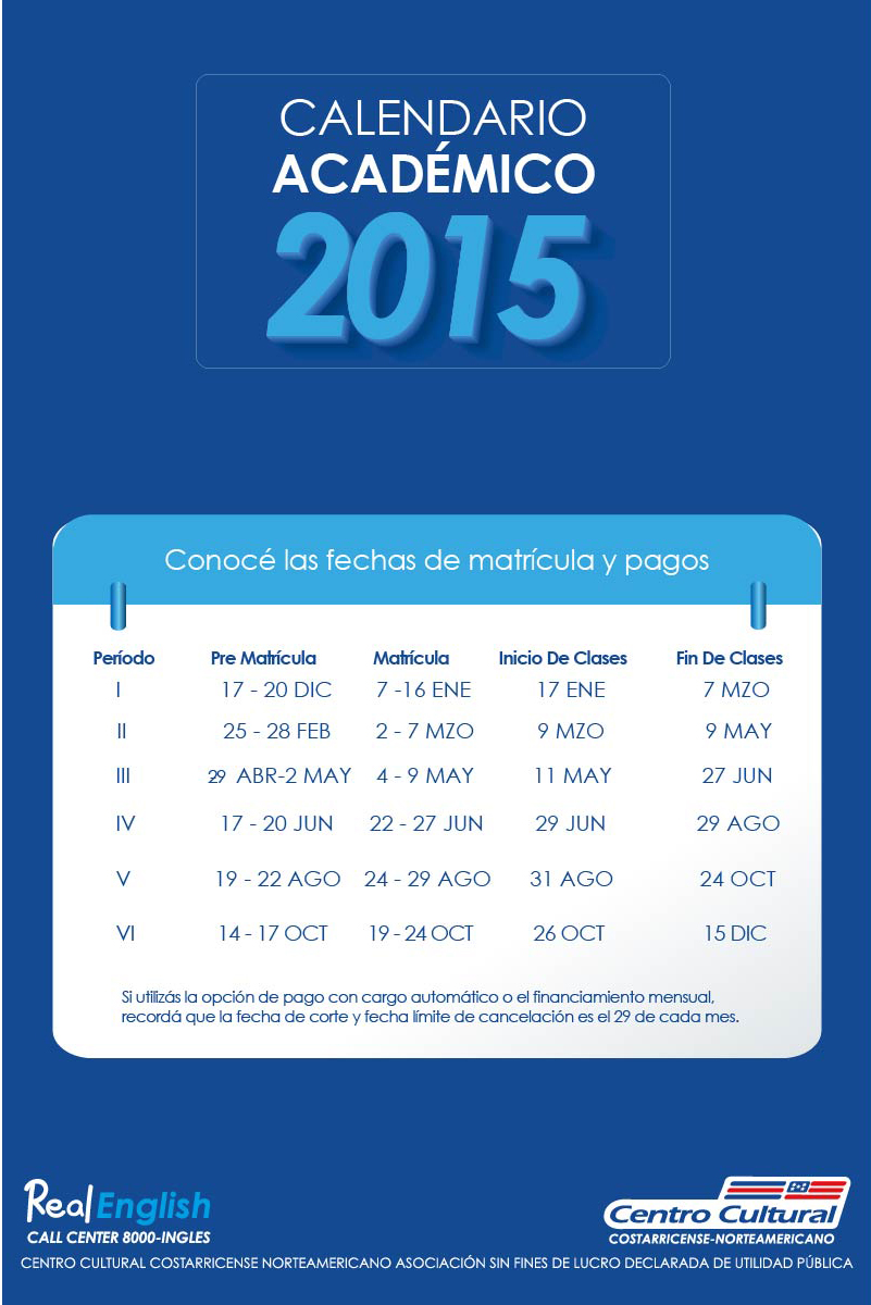 CCCN 2015 Academic Calendar Aprendé en Centro Cultural